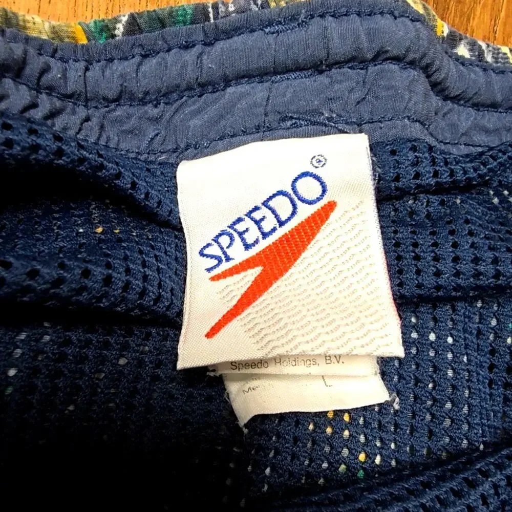 Vintage Speedo Mens Swim Trunks Geometric Print Multicolor Mesh Liner Large